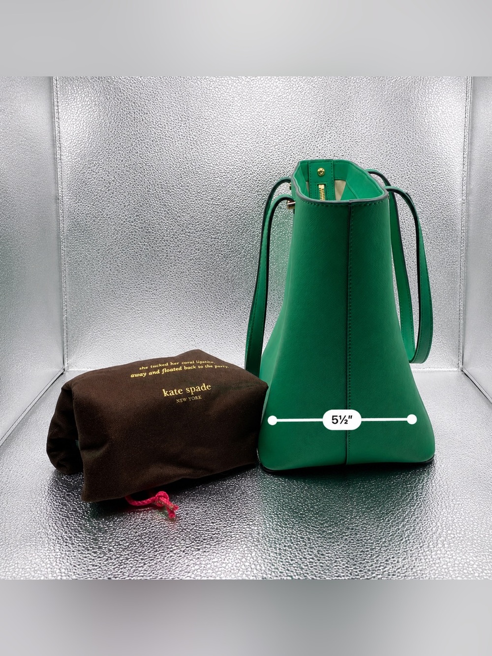 Kate Spade NY Green Structured Leather Shoulder Tote Bag - Picture 7 of 14